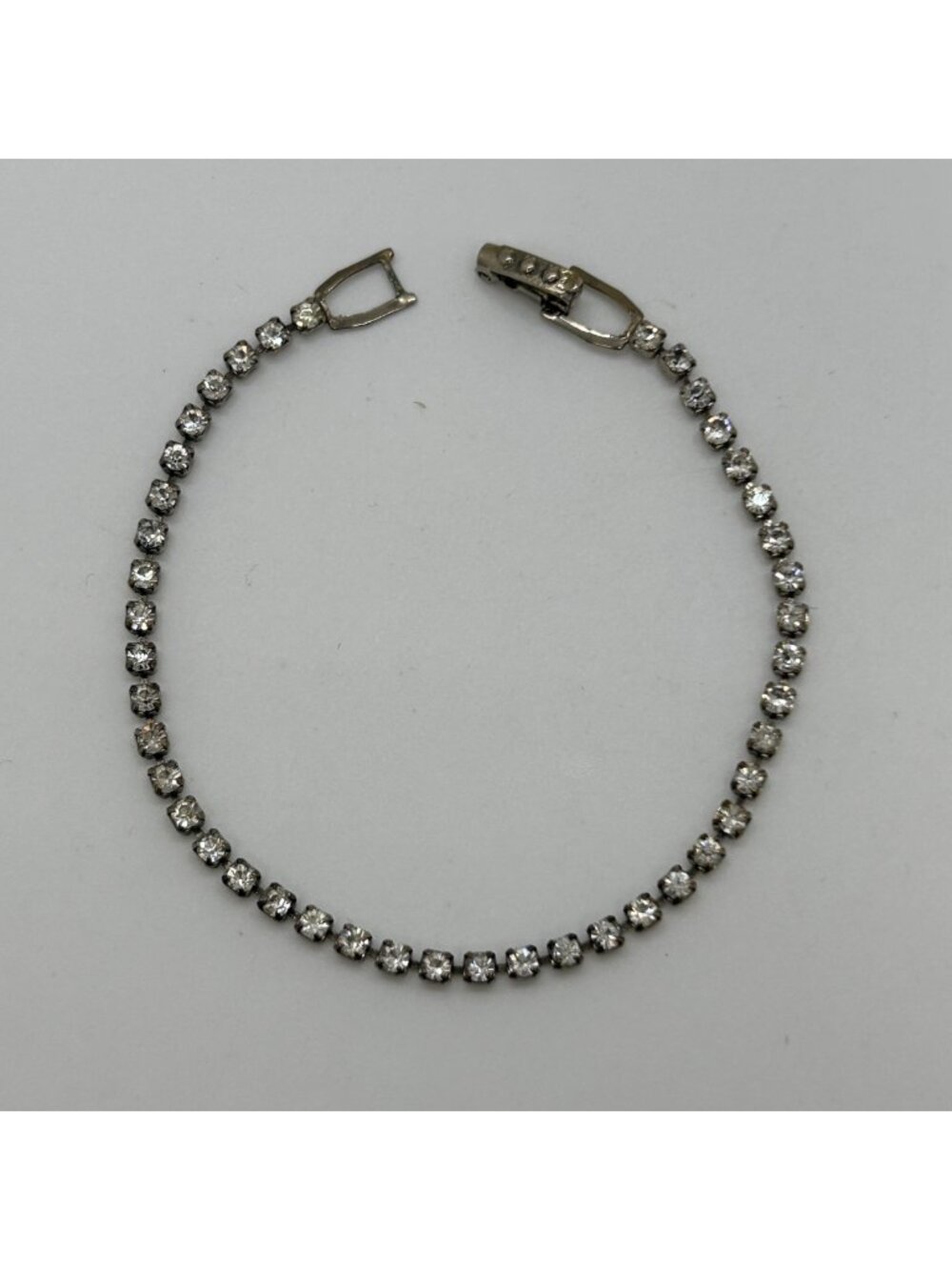 Vintage 1950s Rhinestone Tennis Bracelet Silver Tone Dainty Jewelry For Prom Or